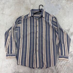 David Taylor Navy and Tan Striped Men's Shirt